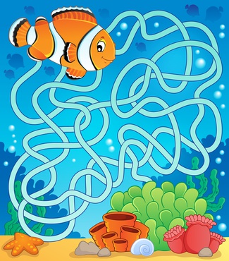 Dětská zábava: Maze 18 with fish theme - eps10 vector illustration.